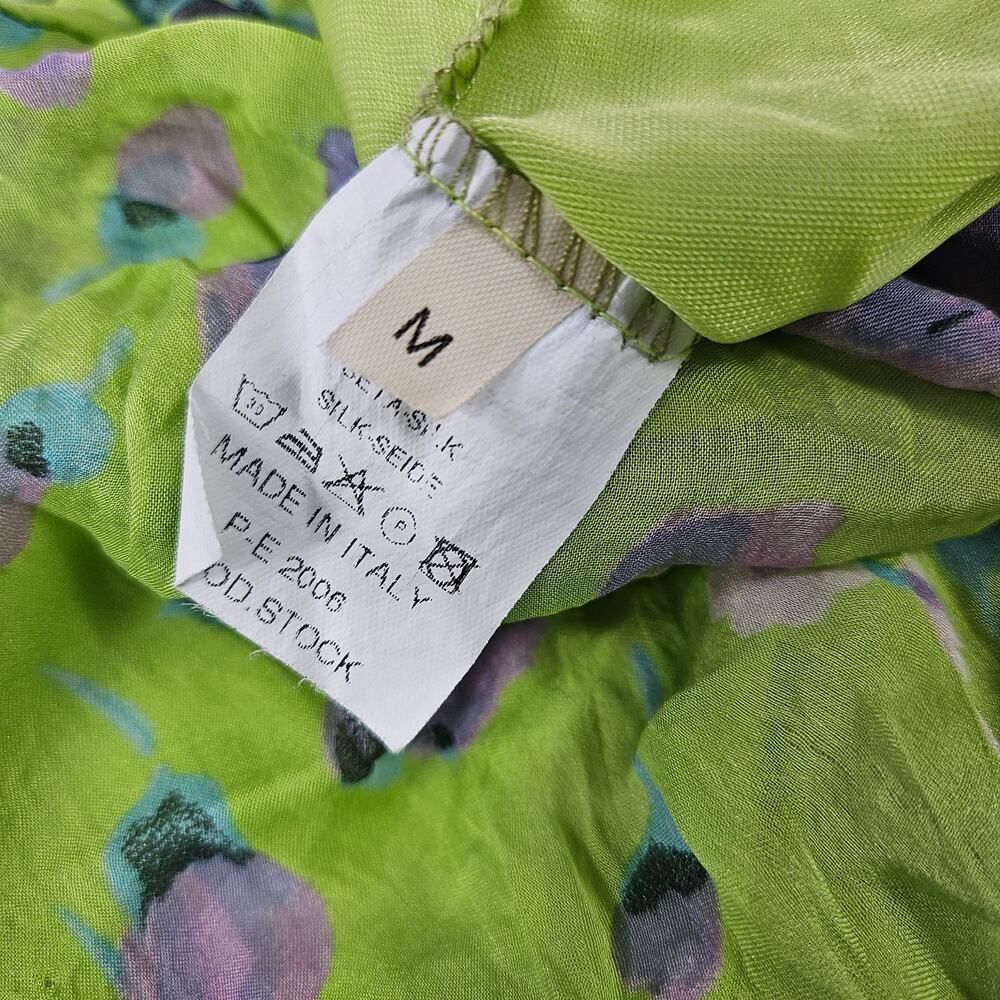 Euro Silk Midi Dress Green Floral Fairycore - Size Small - Picture 6 of 9
